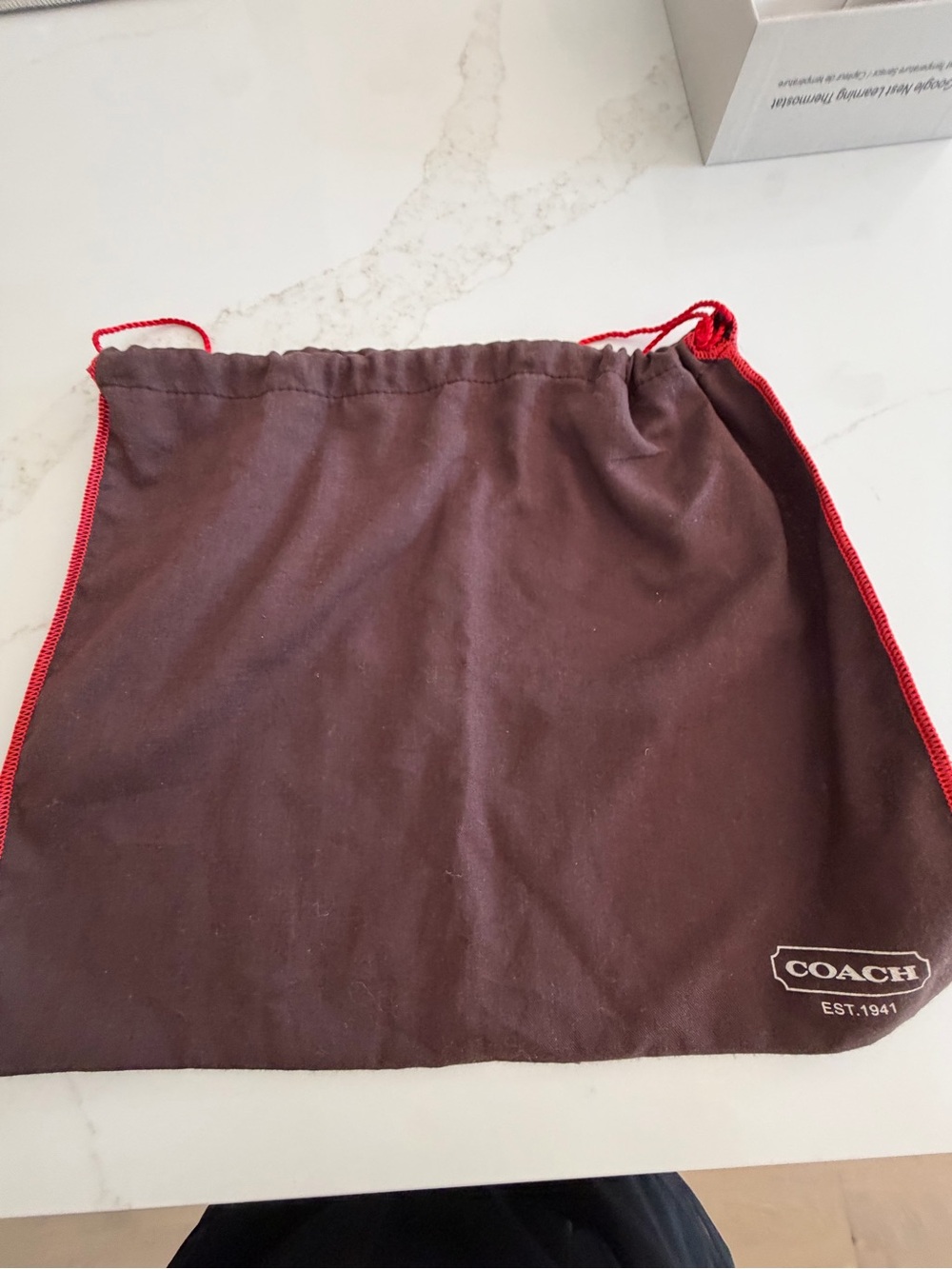 Coach Brown Drawstring Dust Pouch with Red Trim